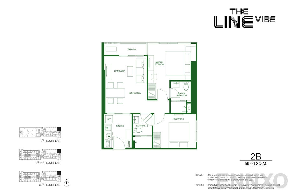 รูปแปลนห้อง 2B ของโครงการ เดอะ ไลน์ ไวบ์
