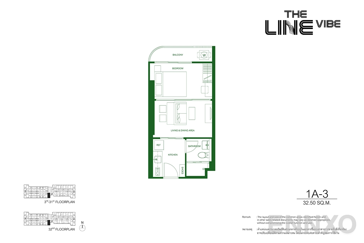 รูปแปลนห้อง 1A-3 ของโครงการ เดอะ ไลน์ ไวบ์