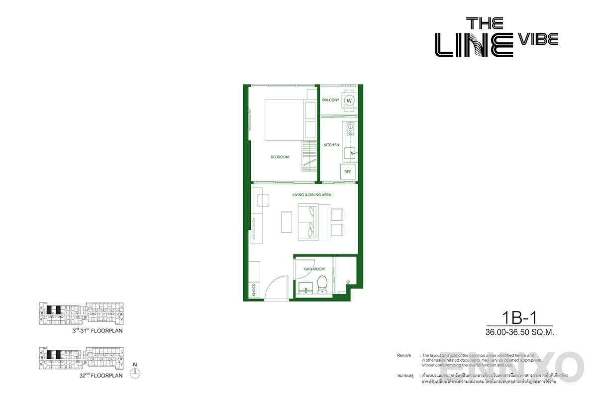 รูปแปลนห้อง 1B-1 ของโครงการ เดอะ ไลน์ ไวบ์