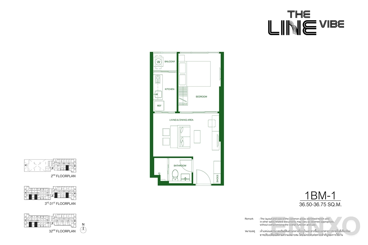 รูปแปลนห้อง 1BM-1 ของโครงการ เดอะ ไลน์ ไวบ์