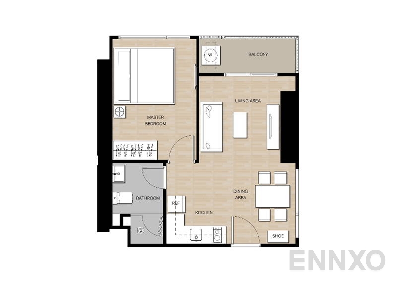 รูปแปลนห้อง 1 Bedroom 1 Bedroom (Size M) ของโครงการ เดอะ ไลน์ วงศ์สว่าง