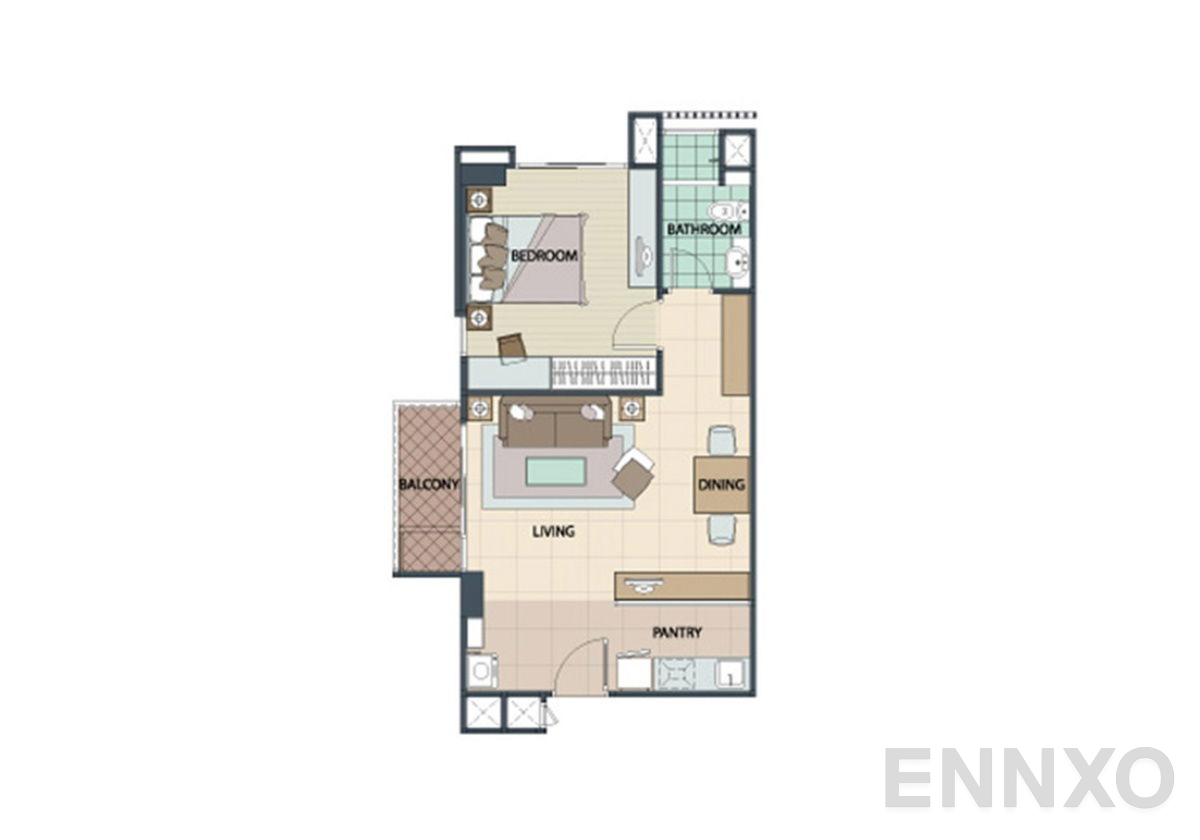รูปแปลนห้อง 1 Bedroom ของโครงการ เดอะ ลิงค์ สุขุมวิท 50