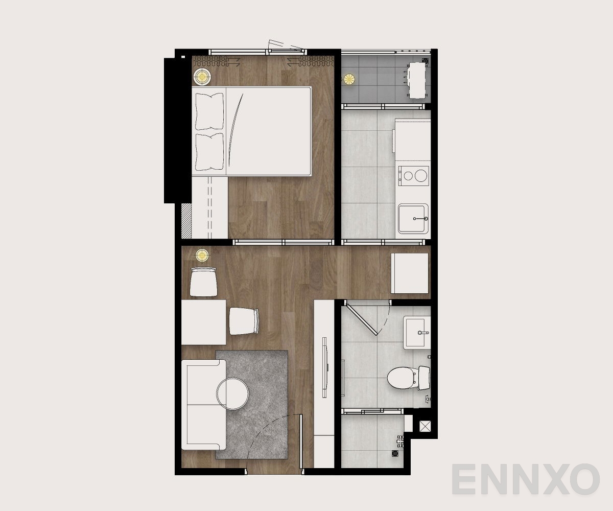 รูปแปลนห้อง 1 Bedroom ของโครงการ เดอะ ลิฟวิ่น เพชรเกษม