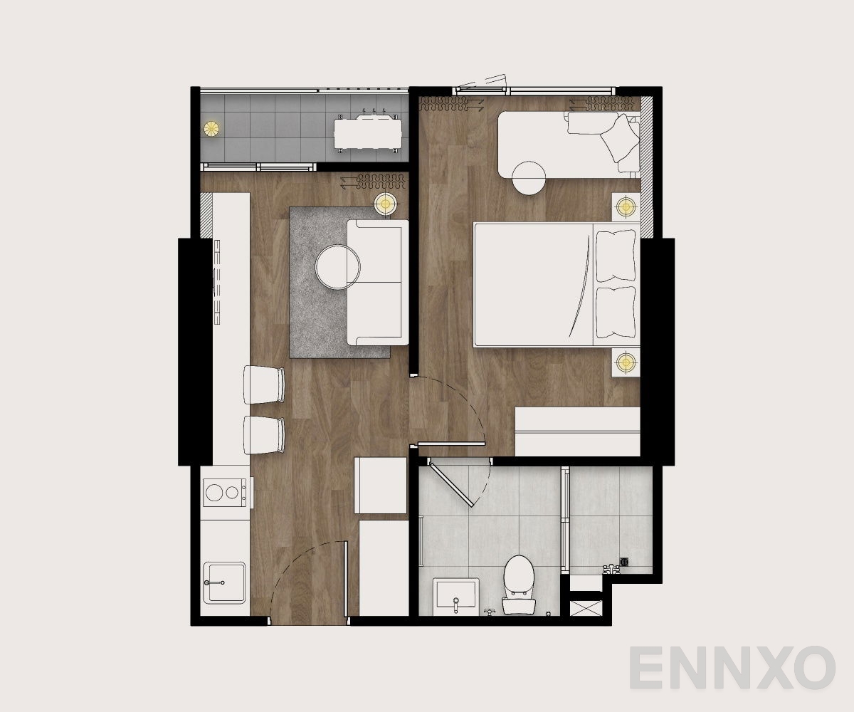 รูปแปลนห้อง 1 Bedroom ของโครงการ เดอะ ลิฟวิ่น เพชรเกษม