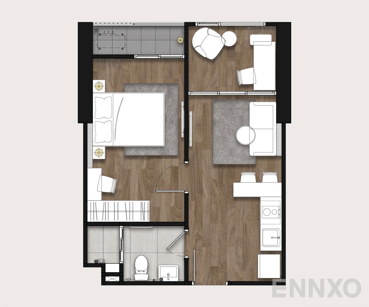 รูปแปลนห้อง 1 Bedroom Plus ของโครงการ เดอะ ลิฟวิ่น เพชรเกษม