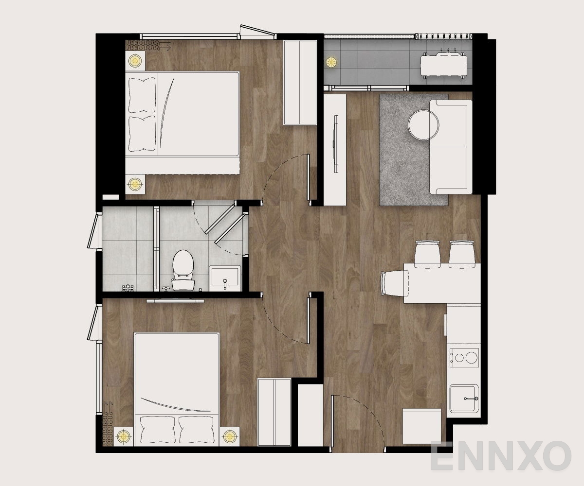 รูปแปลนห้อง 2 Bedrooms ของโครงการ เดอะ ลิฟวิ่น เพชรเกษม