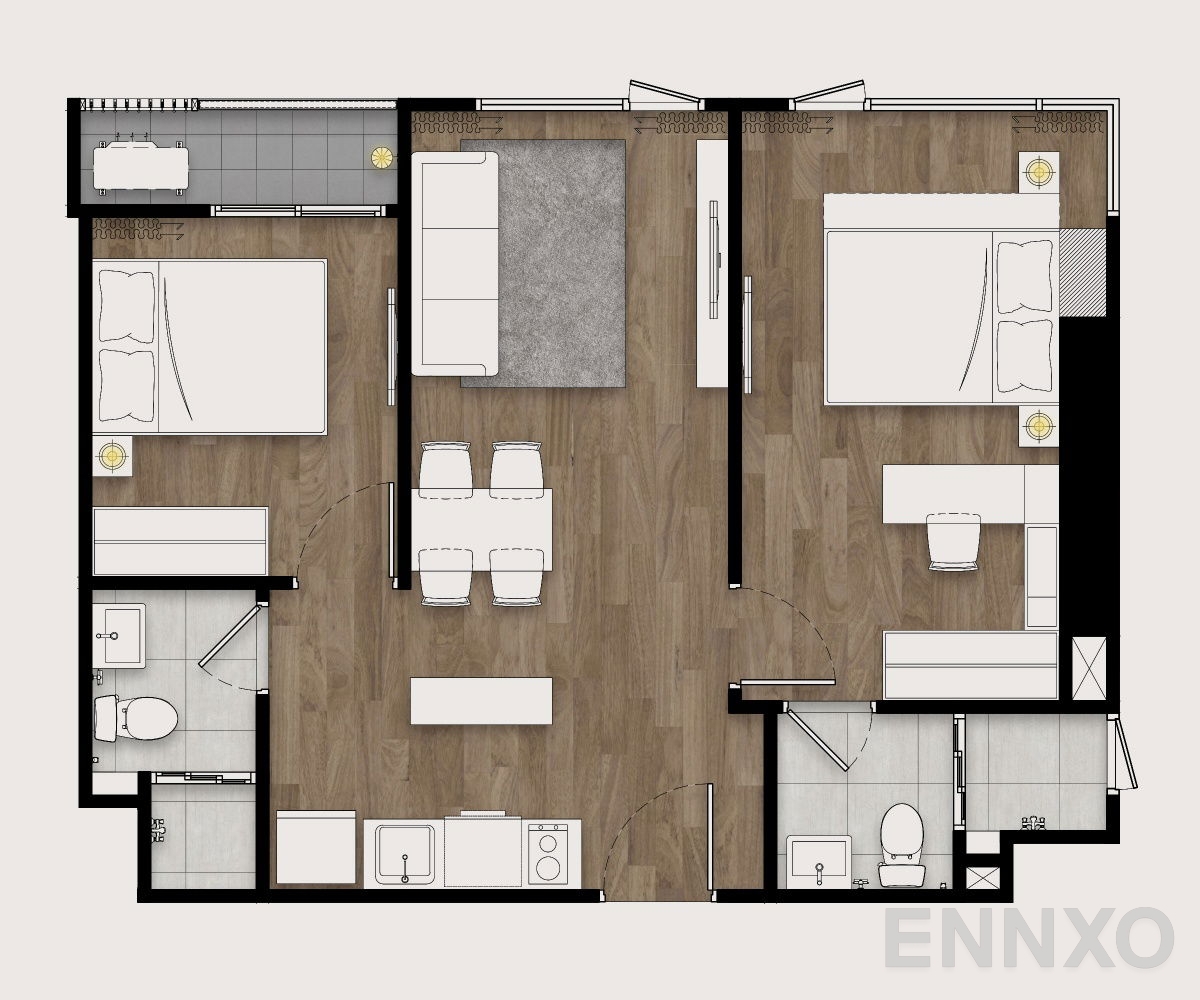 รูปแปลนห้อง 2 Bedrooms ของโครงการ เดอะ ลิฟวิ่น เพชรเกษม