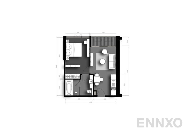 รูปแปลนห้อง 1 Bedroom โครงการ เดอะ ลอฟท์ อโศก