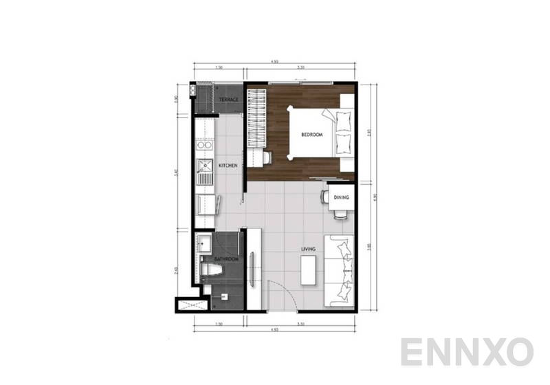 รูปแปลนห้อง 1 Bedroom ของโครงการ The Metropolis Samrong Interchange