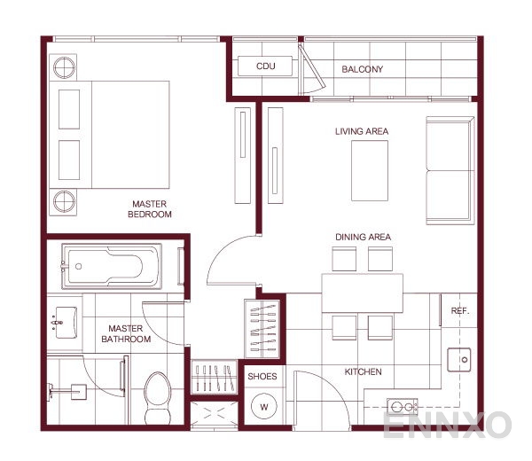 รูปแปลนห้อง 1 Bedroom ของโครงการ The Monument Sanampao