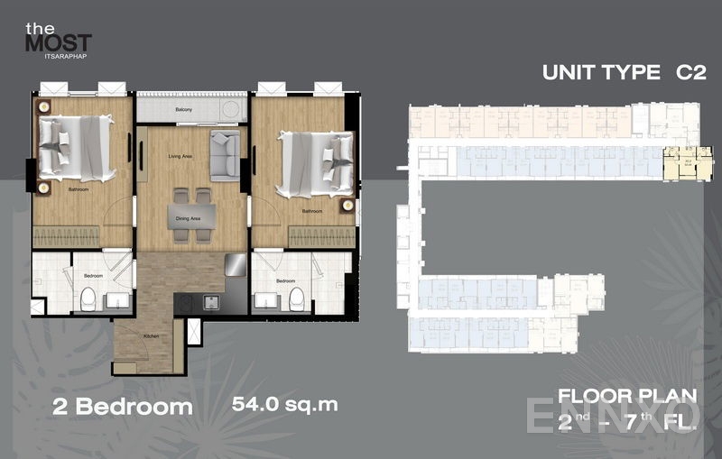รูปแปลนห้อง 2 Bedrooms ของโครงการ The MOST Itsaraphap