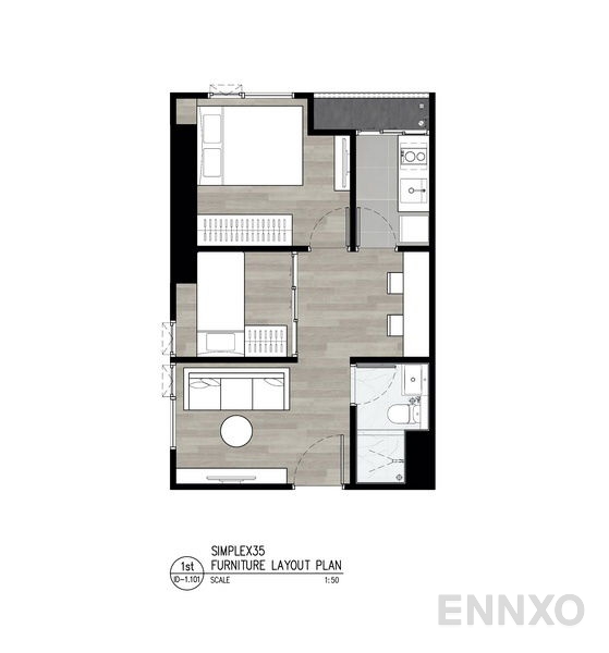 รูปแปลนห้อง 1 Bedroom Plus ของโครงการ เดอะโมส รัตนาธิเบศร์