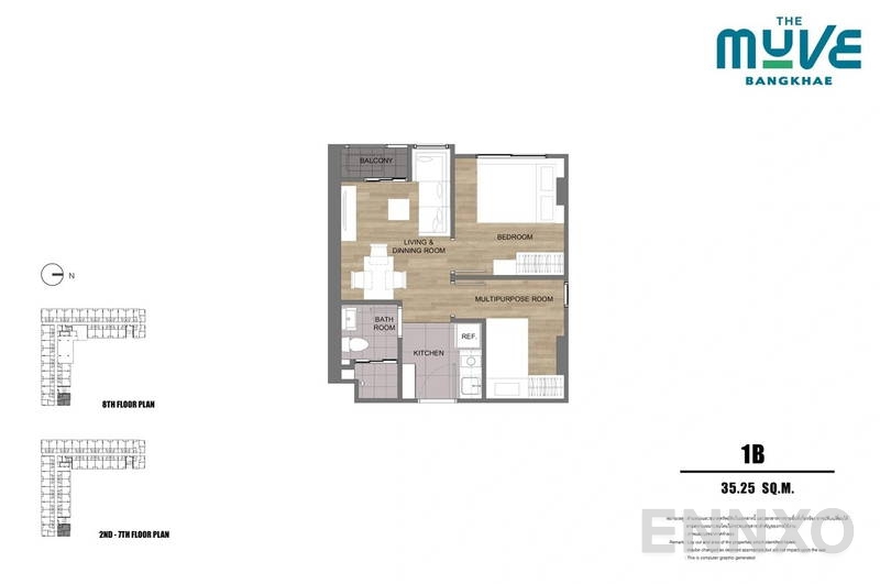 รูปแปลนห้อง 1 Bedroom Plus ของโครงการ เดอะ มูฟ บางแค