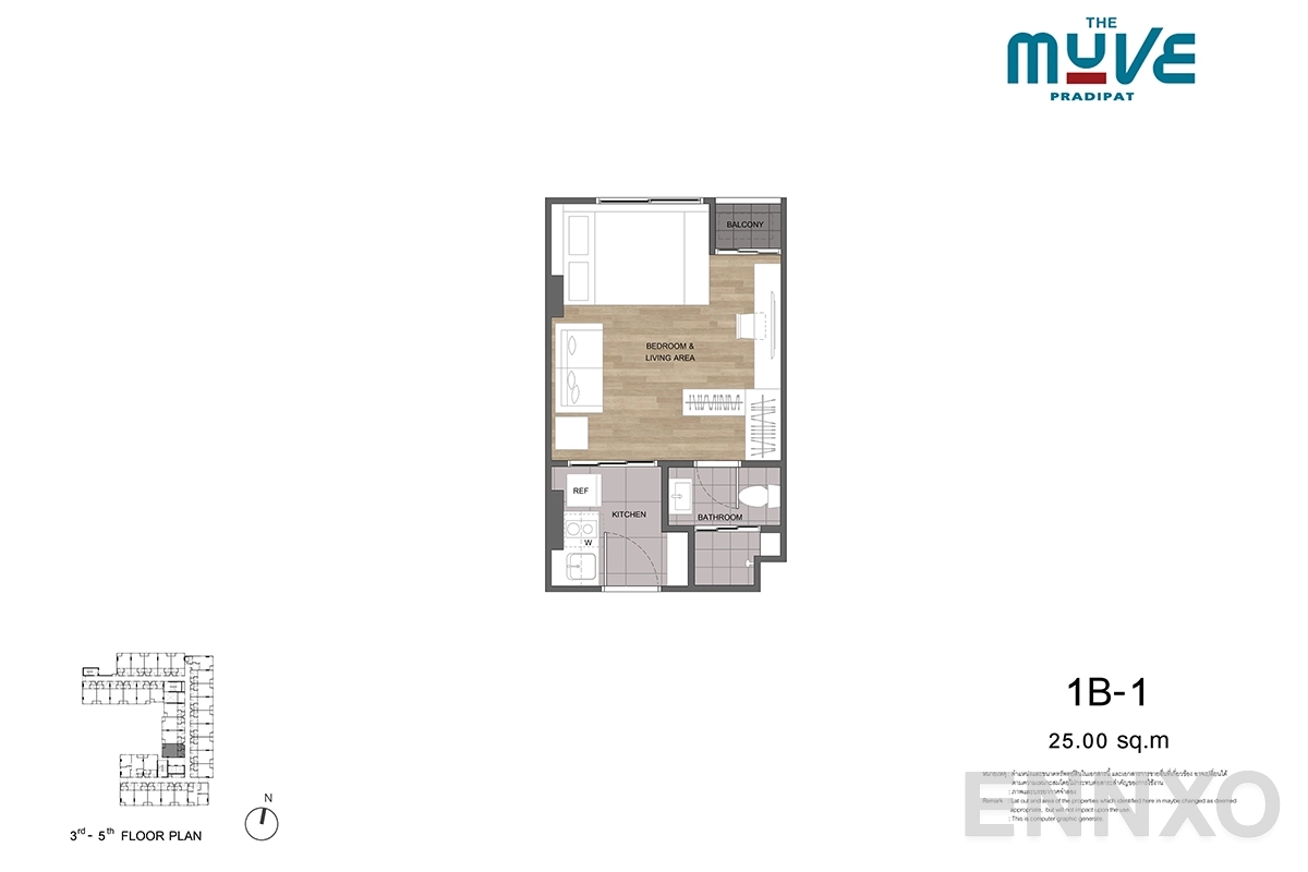 รูปแปลนห้อง 1B-1 ของโครงการ The Muve Pradipat
