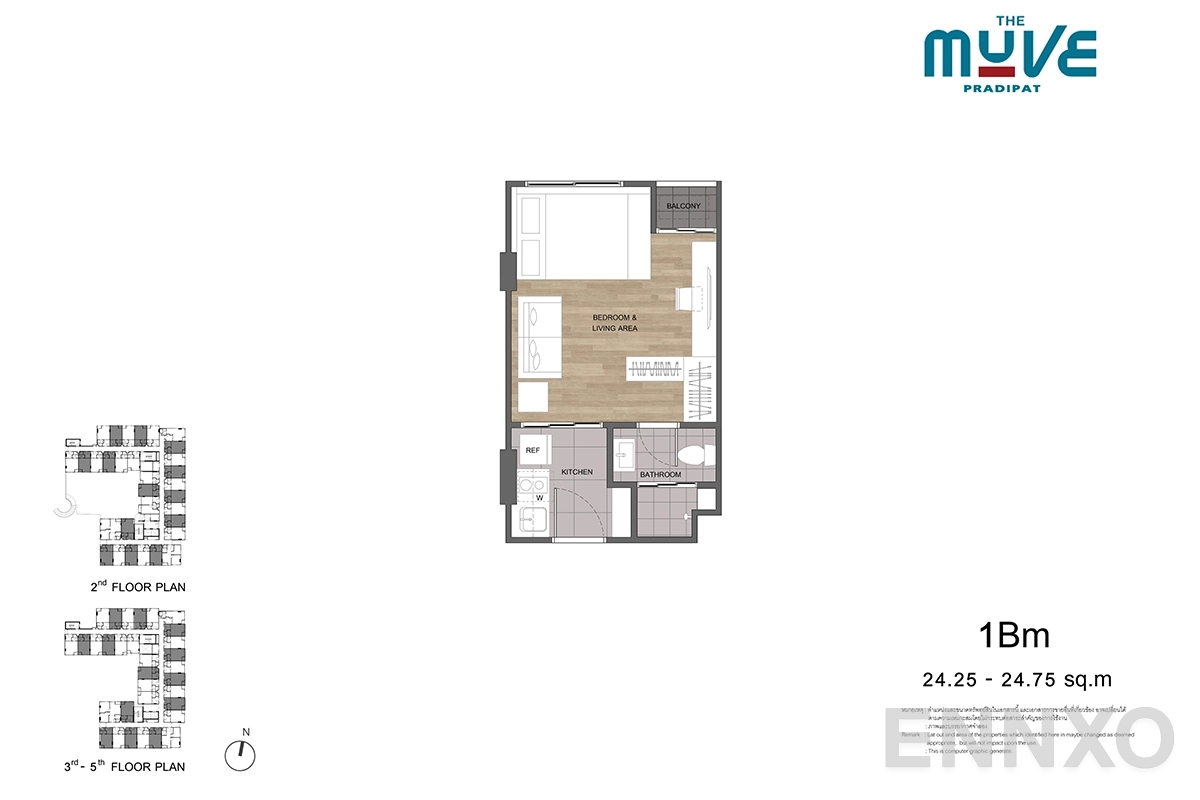รูปแปลนห้อง 1Bm ของโครงการ The Muve Pradipat
