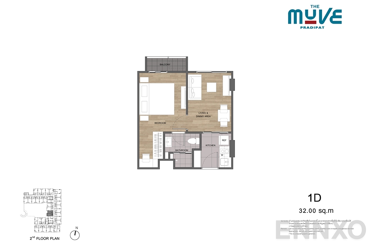 รูปแปลนห้อง 1D ของโครงการ The Muve Pradipat