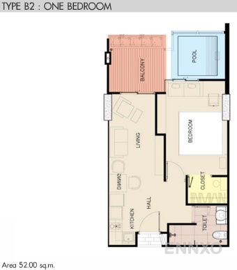 รูปแปลนห้อง 1 Bedroom ของโครงการ เดอะ เน็กซ์ สุขุมวิท 52