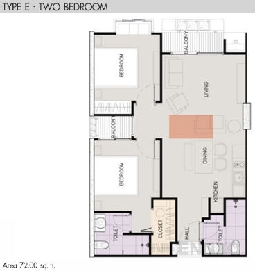 รูปแปลนห้อง 2 Bedroom ของโครงการ เดอะ เน็กซ์ สุขุมวิท 52