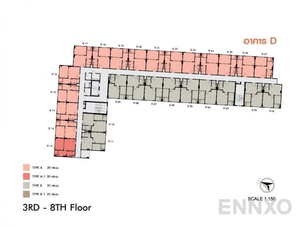 แปลนชั้น Building D (3rd - 8th Floor) ของโครงการ The Niche ID - Rama 2