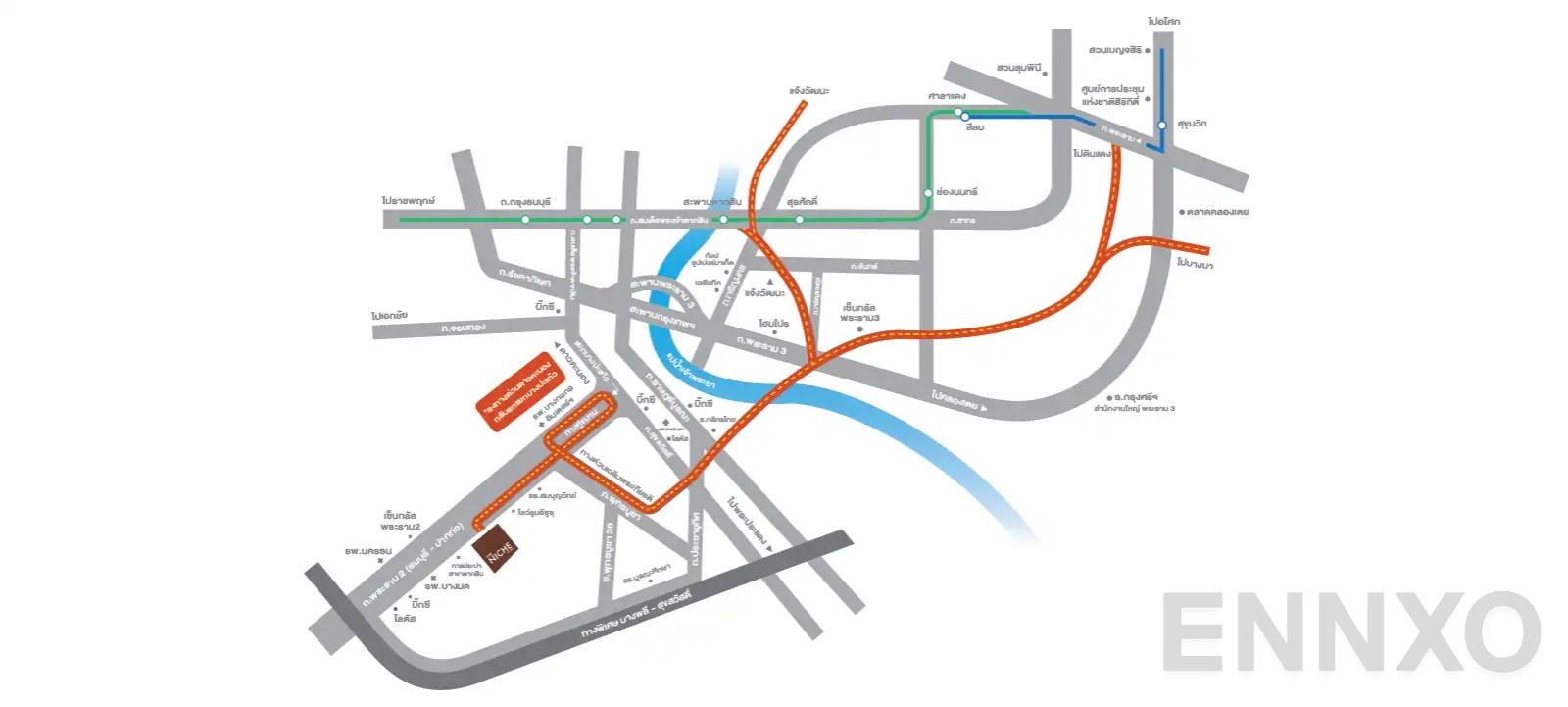 ภาพแผนที่แสดงที่ตั้งโครงการ The Niche ID - Rama 2 และสถานที่โดยรอบ