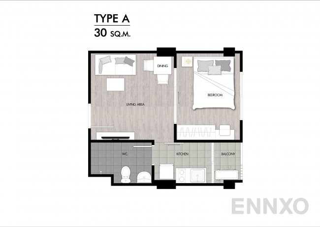 รูปแปลนห้อง Type A ของโครงการ The Niche ID - Rama 2