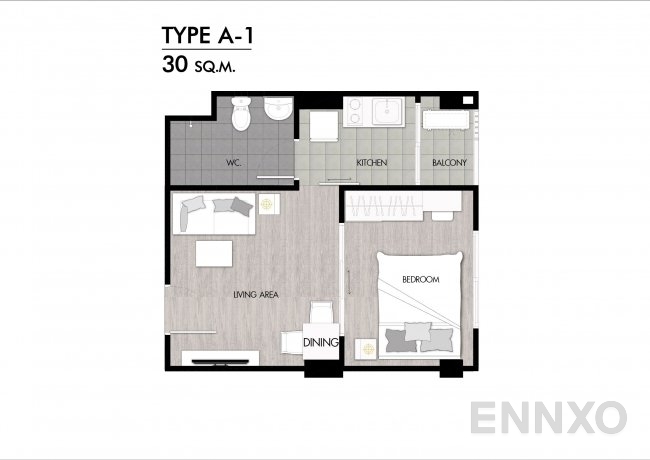 รูปแปลนห้อง Type A1 ของโครงการ The Niche ID - Rama 2