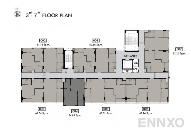 แปลนชั้น ชั้น 3 - 7 ของโครงการ เดอะนิช โมโน บางนา