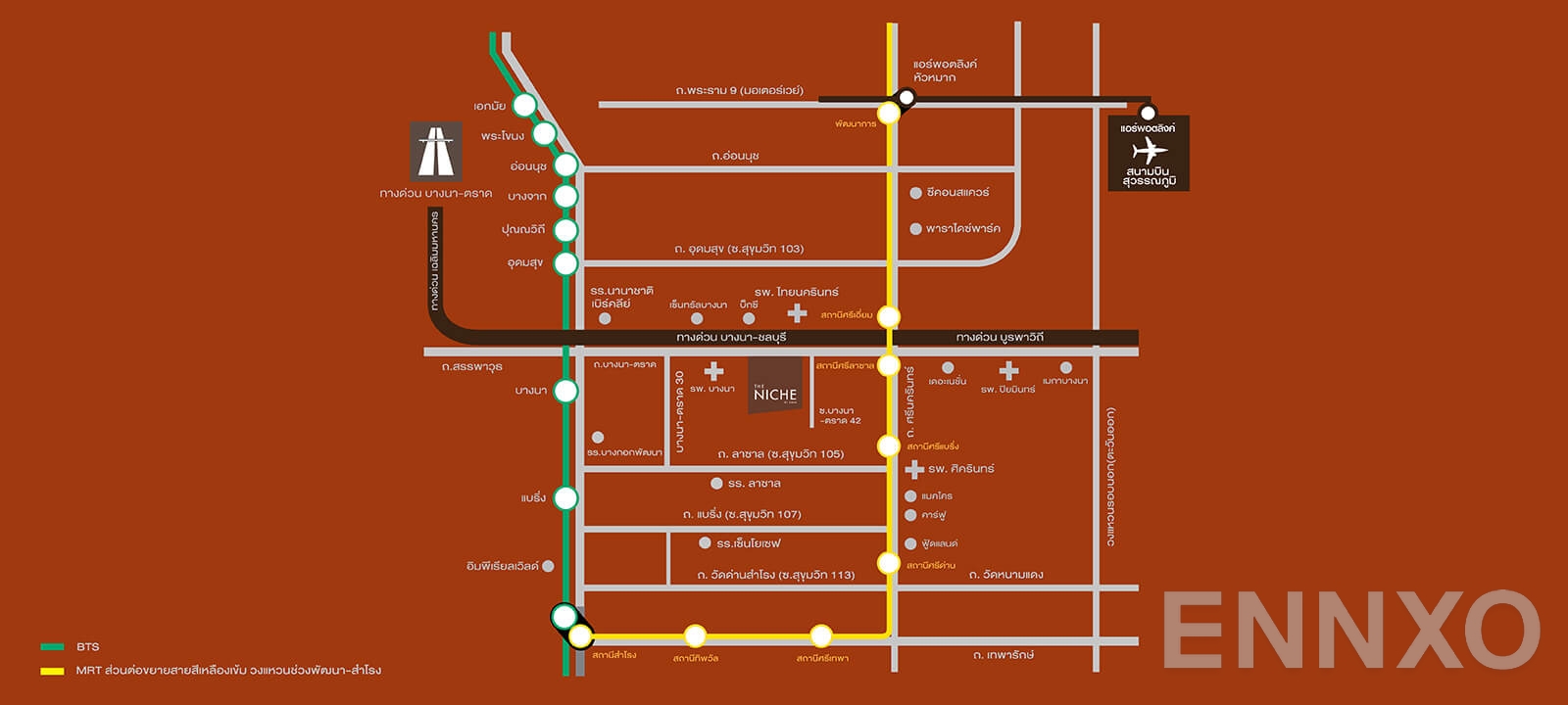 ภาพแผนที่แสดงที่ตั้งโครงการ The Niche Mono Bangna
(เดอะนิช โมโน บางนา) และสถานที่โดยรอบ