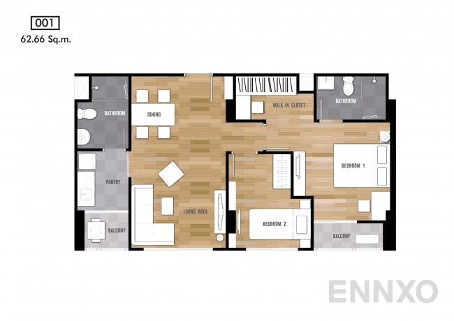 รูปแปลนห้อง Type 001 ของโครงการ เดอะนิช โมโน บางนา
