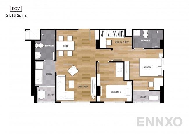 รูปแปลนห้อง Type 002 ของโครงการ เดอะนิช โมโน บางนา