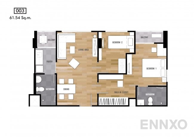 รูปแปลนห้อง Type 003 ของโครงการ เดอะนิช โมโน บางนา