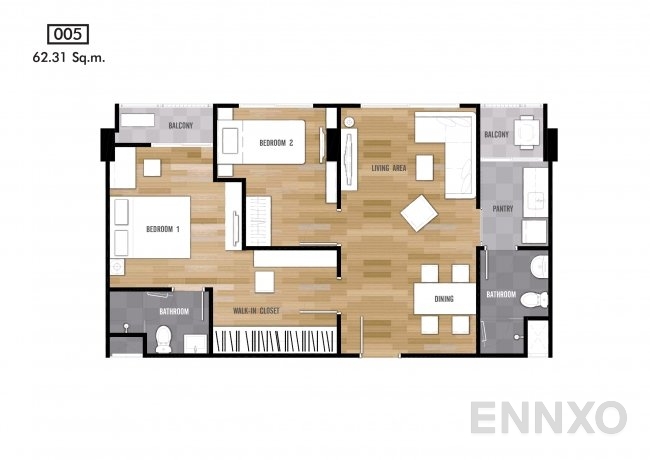 รูปแปลนห้อง Type 005 ของโครงการ เดอะนิช โมโน บางนา