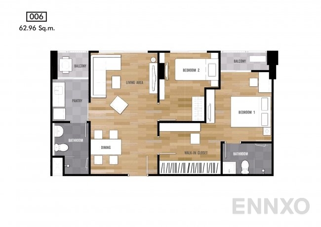 รูปแปลนห้อง Type 006 ของโครงการ เดอะนิช โมโน บางนา