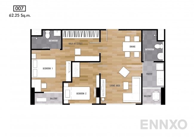 รูปแปลนห้อง Type 007 ของโครงการ เดอะนิช โมโน บางนา
