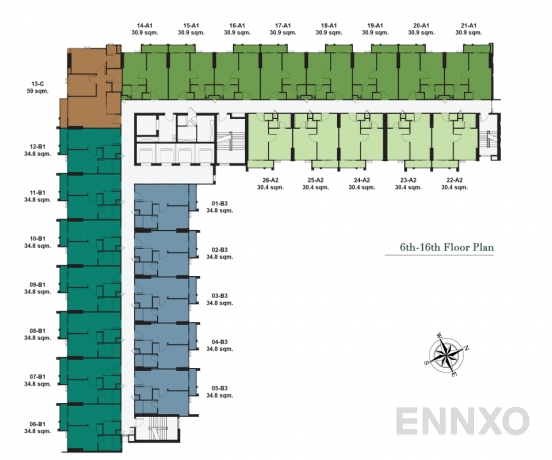 แปลนชั้น 6th - 16th Floor ของโครงการ เดอะ นิช ไพรด์ ทองหล่อ-เพชรบุรี