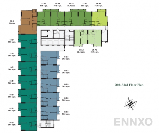 แปลนชั้น 29th - 33rd Floor ของโครงการ เดอะ นิช ไพรด์ ทองหล่อ-เพชรบุรี