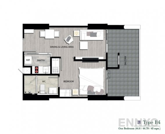 รูปแปลนห้อง Type B4 ของโครงการ เดอะ นิช ไพรด์ ทองหล่อ-เพชรบุรี