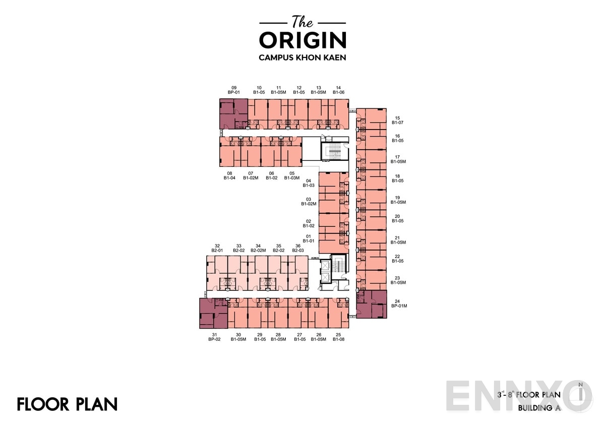 แปลนชั้น 3rd-8th Floor Building A ของโครงการ ดิ ออริจิ้น แคมปัส ขอนแก่น