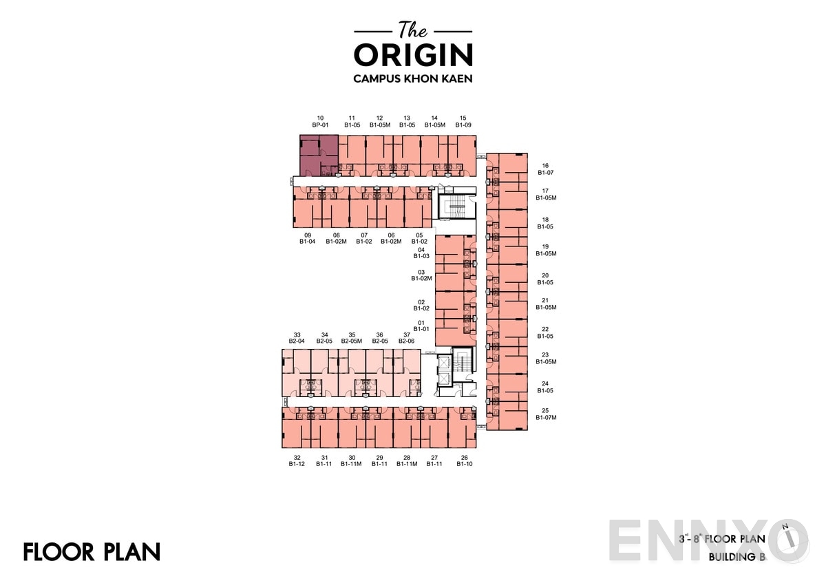 แปลนชั้น 3rd-8th Floor Building B ของโครงการ ดิ ออริจิ้น แคมปัส ขอนแก่น