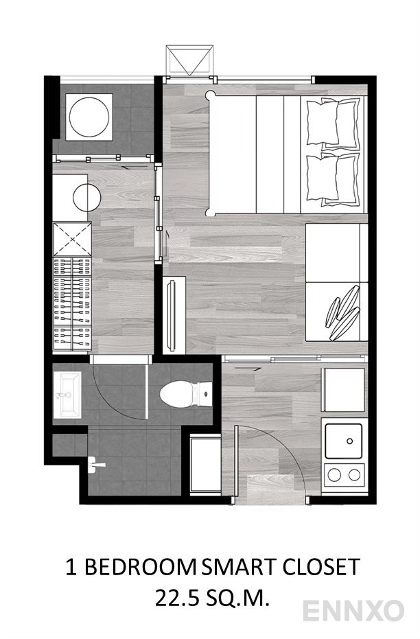 รูปแปลนห้อง 1 Bedroom Smart Closet 22.50 sq.m ของโครงการ ดิ ออริจิ้น ลาดพร้าว - บางกะปิ