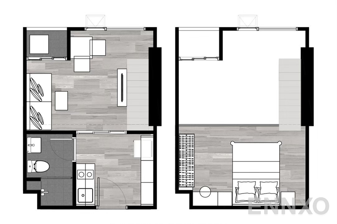 รูปแปลนห้อง 1 Bedroom High Ceiling 22.50-23 sq.m ของโครงการ ดิ ออริจิ้น ลาดพร้าว - บางกะปิ