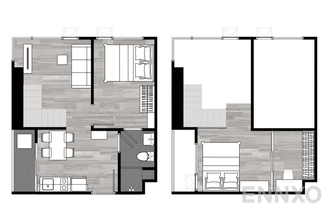 รูปแปลนห้อง 1 Bedroom Plus High Ceiling 34-34.50 sq.m ของโครงการ ดิ ออริจิ้น ลาดพร้าว - บางกะปิ