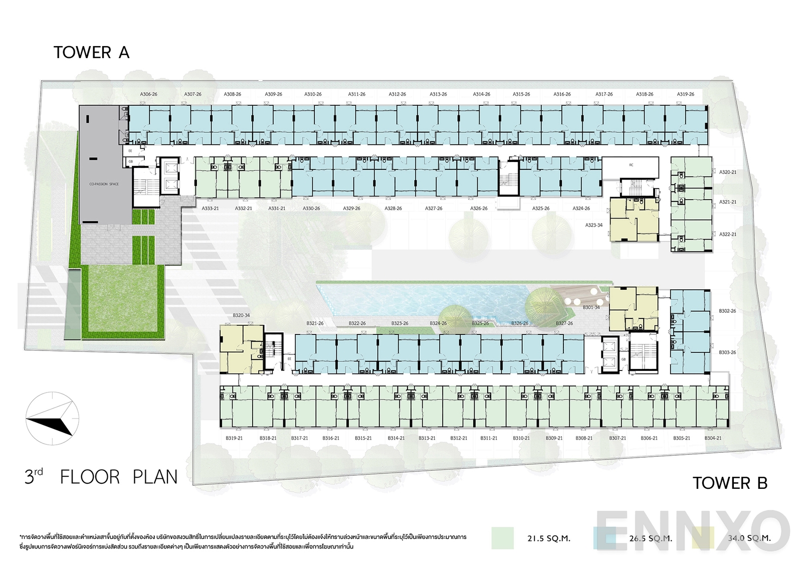 แปลนชั้น 3 Floor Plan ของโครงการ ดิ ออริจิ้น อ่อนนุช