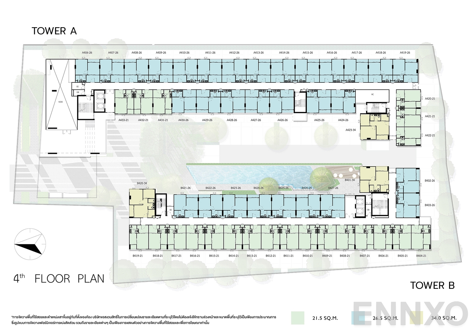 แปลนชั้น 4 Floor Plan ของโครงการ ดิ ออริจิ้น อ่อนนุช