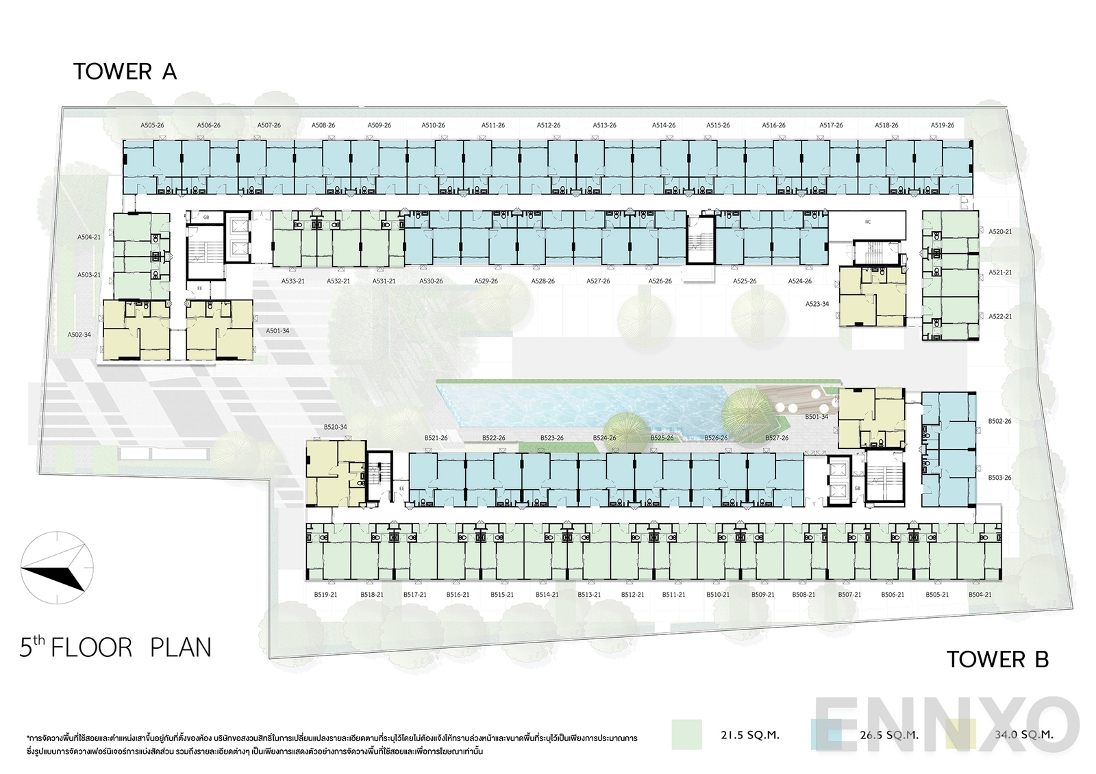 แปลนชั้น 5 Floor Plan ของโครงการ ดิ ออริจิ้น อ่อนนุช