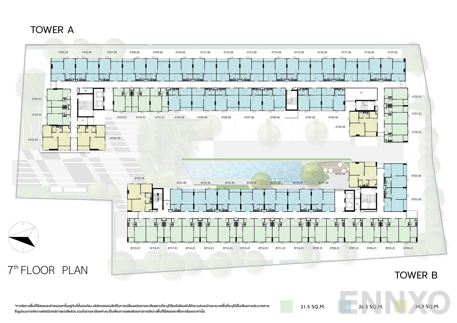 แปลนชั้น 7 Floor Plan ของโครงการ ดิ ออริจิ้น อ่อนนุช