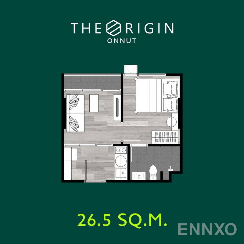 รูปแปลนห้อง 1 Bedroom ของโครงการ ดิ ออริจิ้น อ่อนนุช