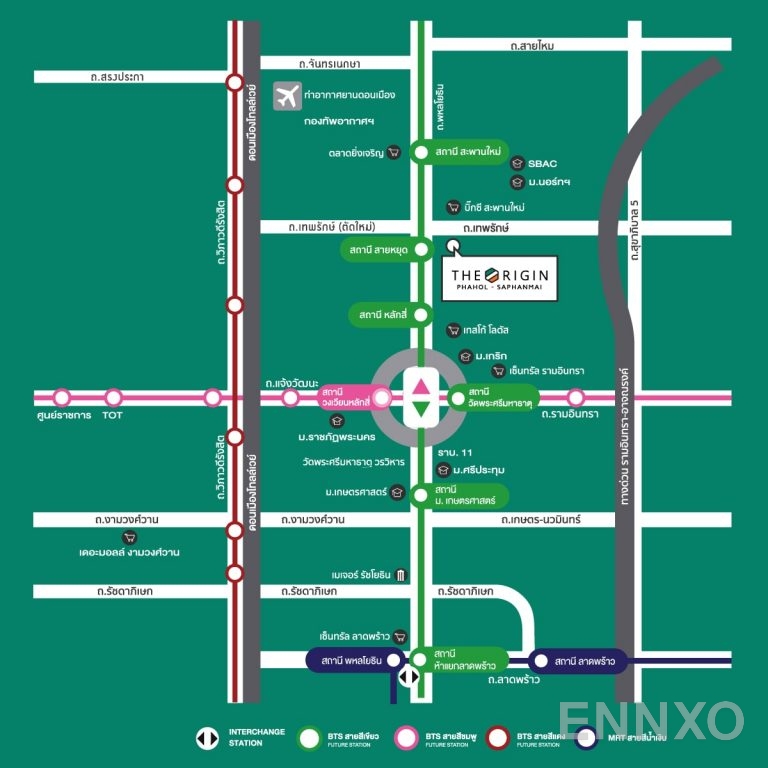 ภาพแผนที่แสดงที่ตั้งโครงการ The Origin Phahol - Saphanmai
(ดิ ออริจิ้น พหลฯ - สะพานใหม่) และสถานที่โดยรอบ