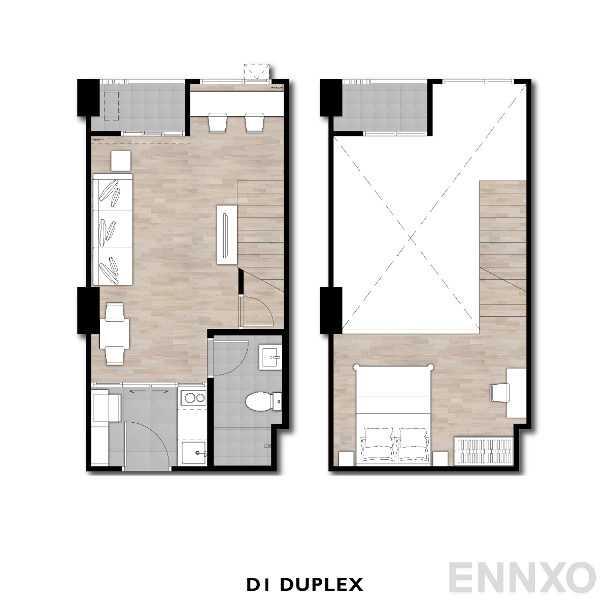 รูปแปลนห้อง D1 DUPLEX ของโครงการ ดิ ออริจิ้น พหลฯ - สะพานใหม่