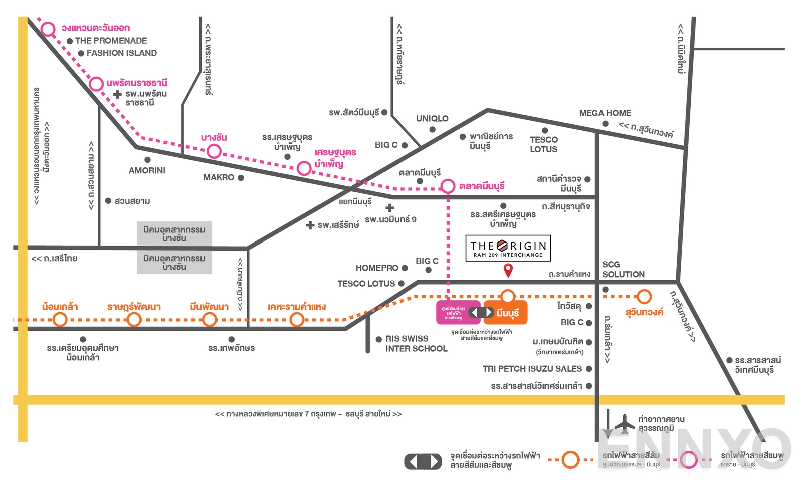 ภาพแผนที่แสดงที่ตั้งโครงการ The Origin Ram 209 Interchange และสถานที่โดยรอบ